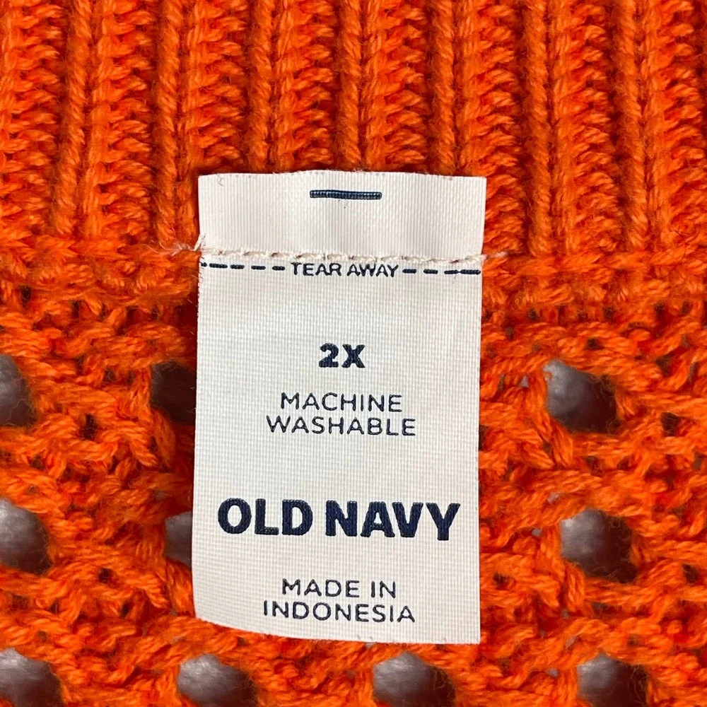 Old Navy Open Stitch Sweater Women Plus Size 2X Warm Sunset Orange Dolman Sleeve